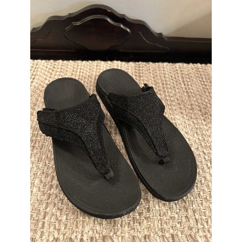 Revitalign Black‎ Sparkle Bead Thong Sandal Sz 9 Vacation Casual Preppy Slip On